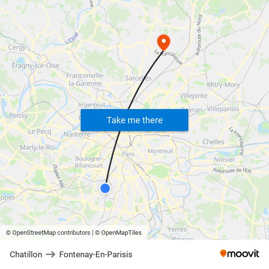 Chatillon to Fontenay-En-Parisis map