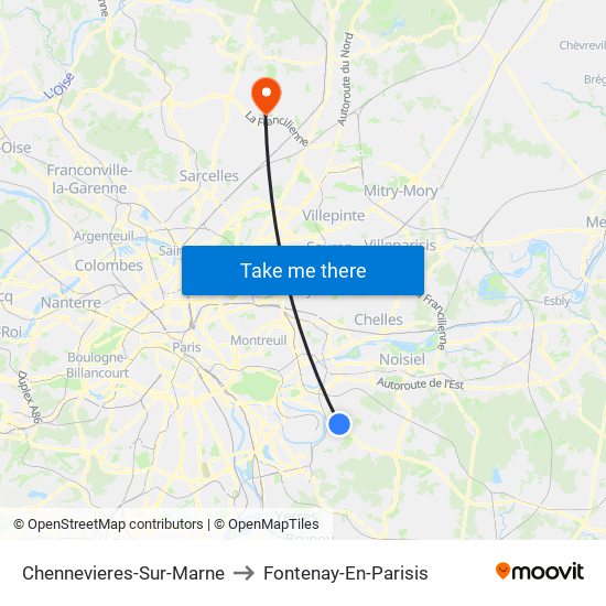 Chennevieres-Sur-Marne to Fontenay-En-Parisis map