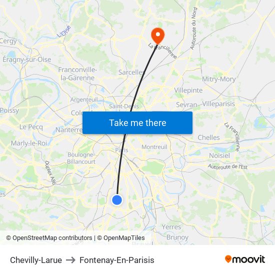 Chevilly-Larue to Fontenay-En-Parisis map