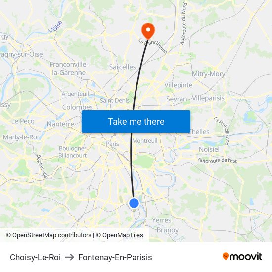 Choisy-Le-Roi to Fontenay-En-Parisis map