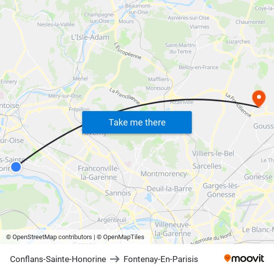 Conflans-Sainte-Honorine to Fontenay-En-Parisis map