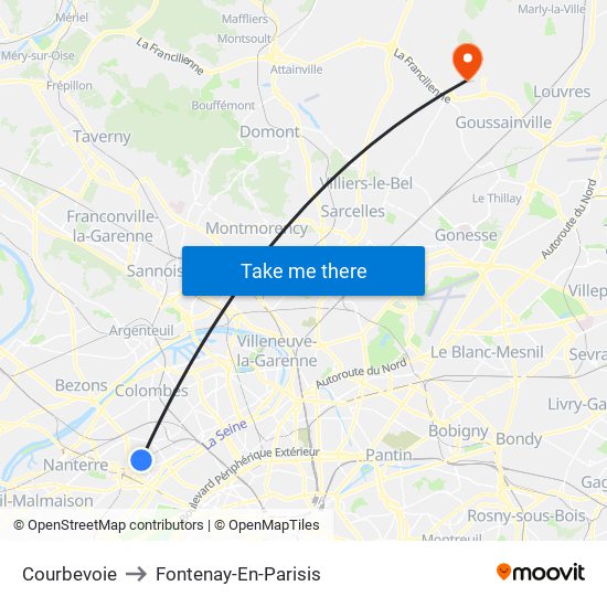 Courbevoie to Fontenay-En-Parisis map