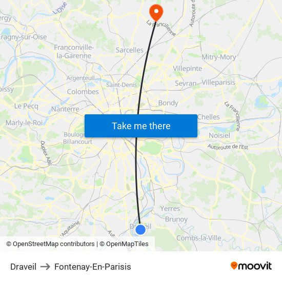 Draveil to Fontenay-En-Parisis map
