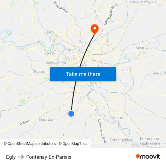 Egly to Fontenay-En-Parisis map