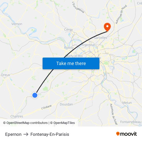 Epernon to Fontenay-En-Parisis map