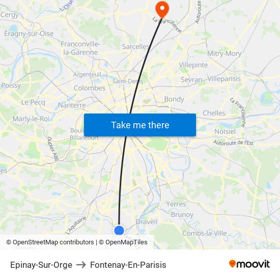 Epinay-Sur-Orge to Fontenay-En-Parisis map