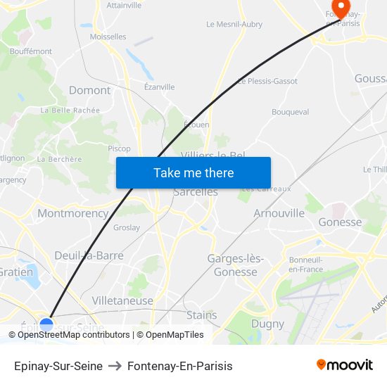 Epinay-Sur-Seine to Fontenay-En-Parisis map