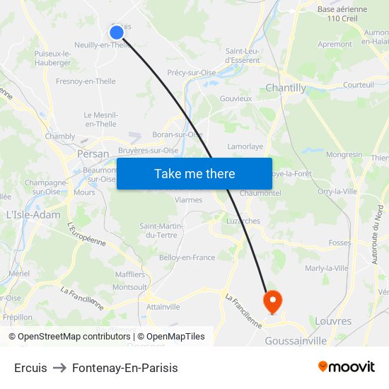 Ercuis to Fontenay-En-Parisis map