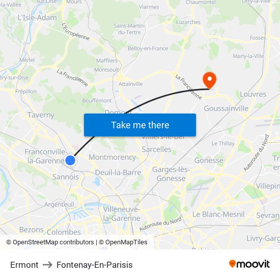 Ermont to Fontenay-En-Parisis map