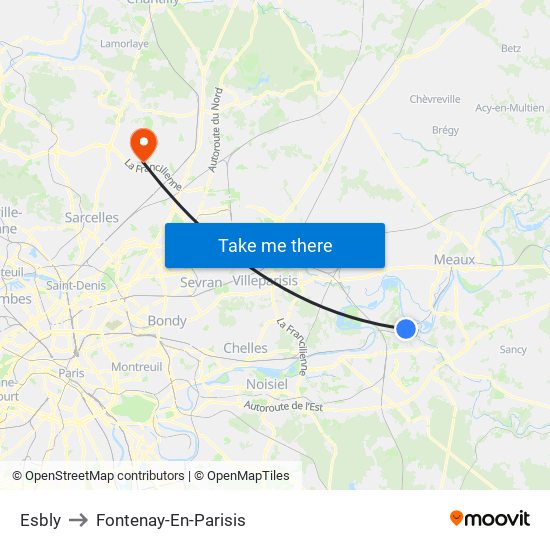Esbly to Fontenay-En-Parisis map