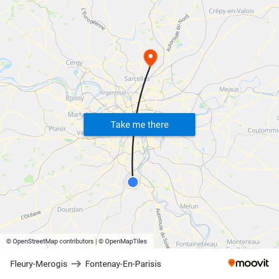 Fleury-Merogis to Fontenay-En-Parisis map