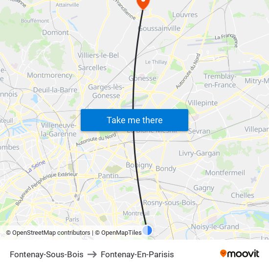 Fontenay-Sous-Bois to Fontenay-En-Parisis map