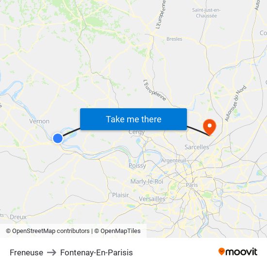 Freneuse to Fontenay-En-Parisis map