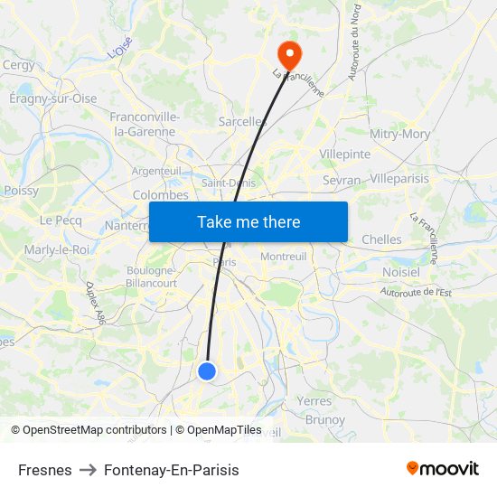 Fresnes to Fontenay-En-Parisis map