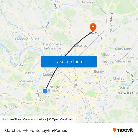 Garches to Fontenay-En-Parisis map