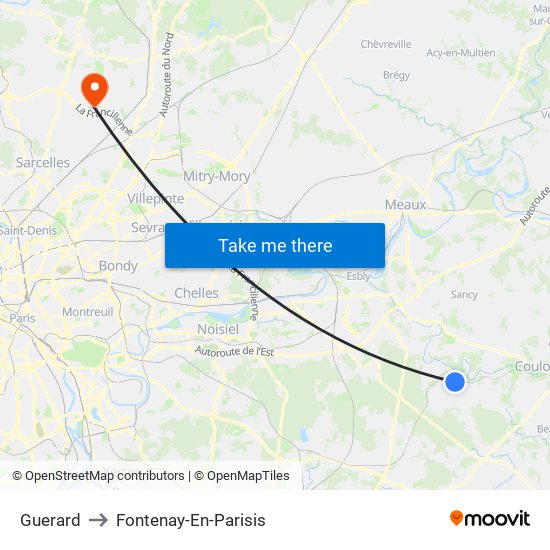 Guerard to Fontenay-En-Parisis map