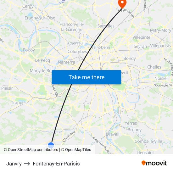 Janvry to Fontenay-En-Parisis map