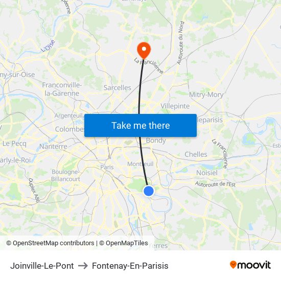 Joinville-Le-Pont to Fontenay-En-Parisis map