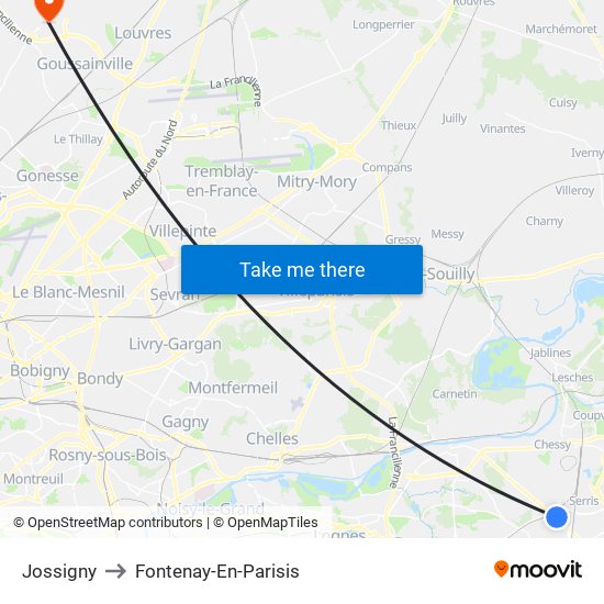 Jossigny to Fontenay-En-Parisis map