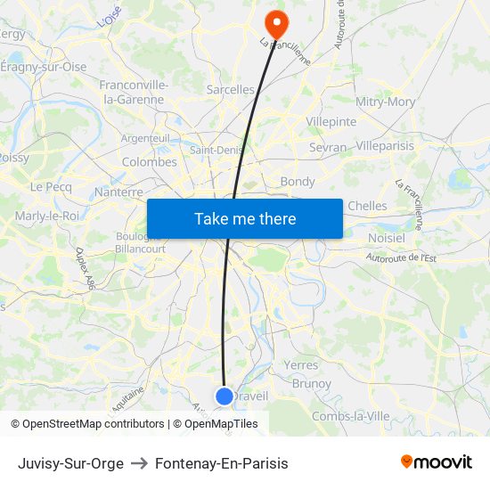 Juvisy-Sur-Orge to Fontenay-En-Parisis map