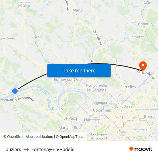 Juziers to Fontenay-En-Parisis map