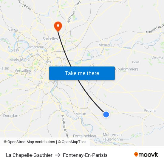 La Chapelle-Gauthier to Fontenay-En-Parisis map