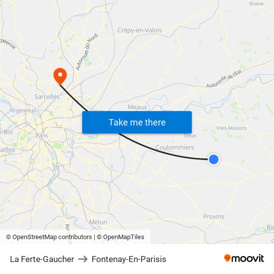 La Ferte-Gaucher to Fontenay-En-Parisis map