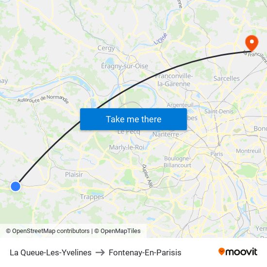 La Queue-Les-Yvelines to Fontenay-En-Parisis map