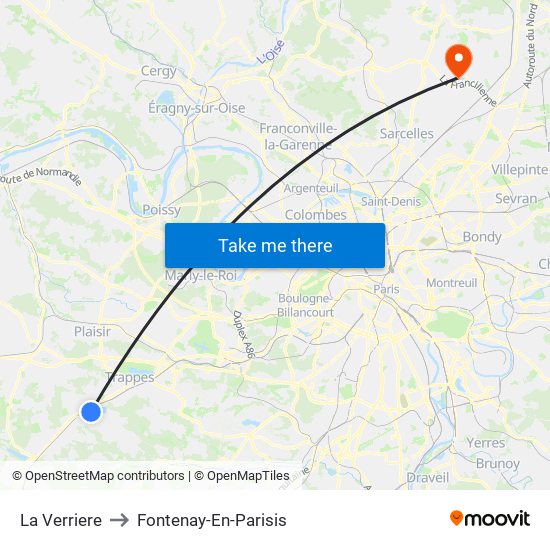 La Verriere to Fontenay-En-Parisis map