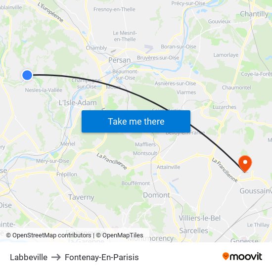 Labbeville to Fontenay-En-Parisis map