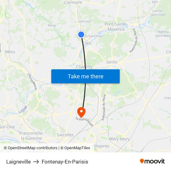 Laigneville to Fontenay-En-Parisis map
