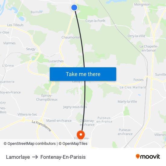 Lamorlaye to Fontenay-En-Parisis map