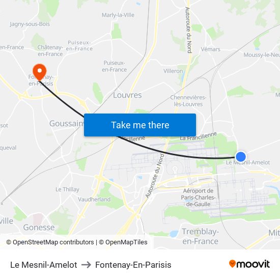 Le Mesnil-Amelot to Fontenay-En-Parisis map