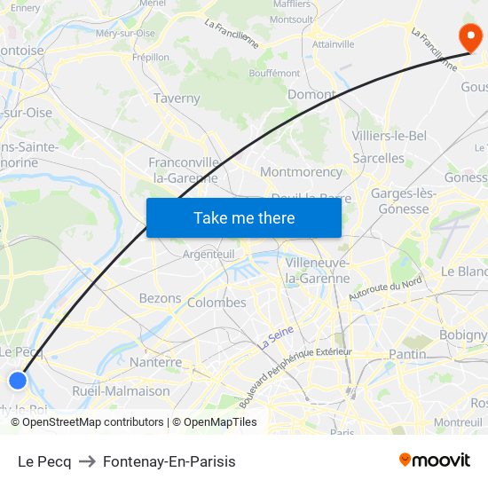 Le Pecq to Fontenay-En-Parisis map