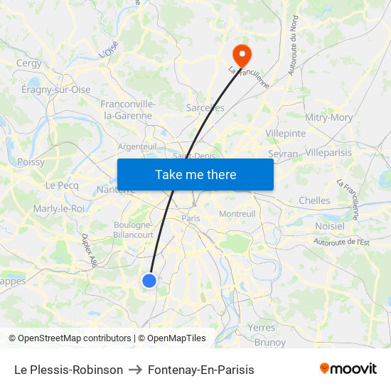 Le Plessis-Robinson to Fontenay-En-Parisis map