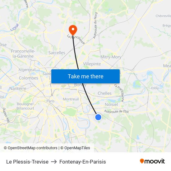 Le Plessis-Trevise to Fontenay-En-Parisis map