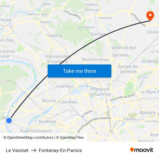 Le Vesinet to Fontenay-En-Parisis map