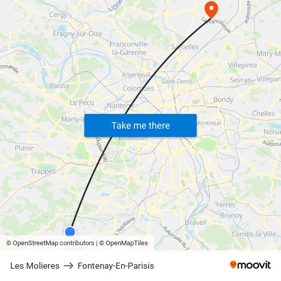 Les Molieres to Fontenay-En-Parisis map