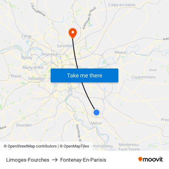 Limoges-Fourches to Fontenay-En-Parisis map