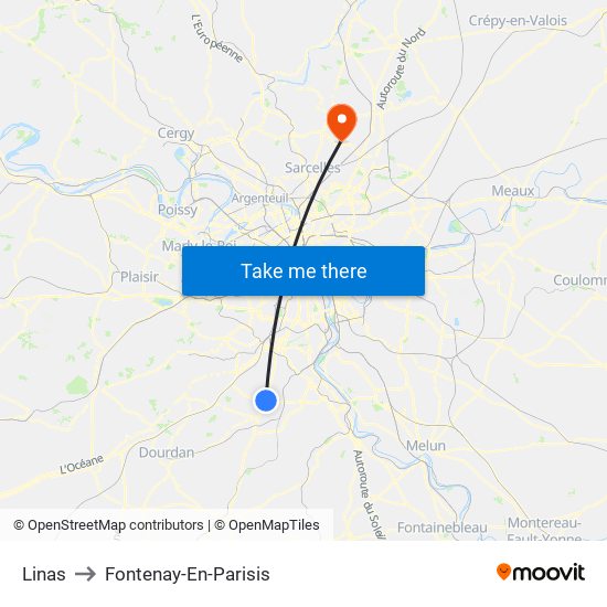 Linas to Fontenay-En-Parisis map