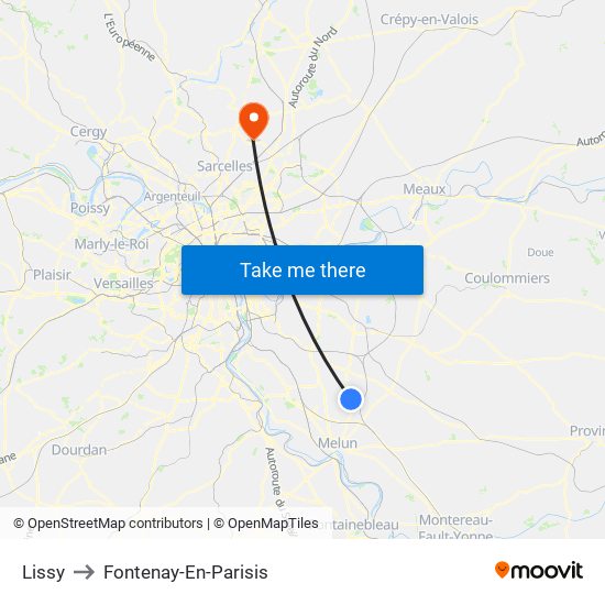 Lissy to Fontenay-En-Parisis map