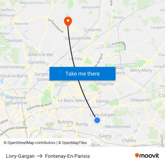 Livry-Gargan to Fontenay-En-Parisis map