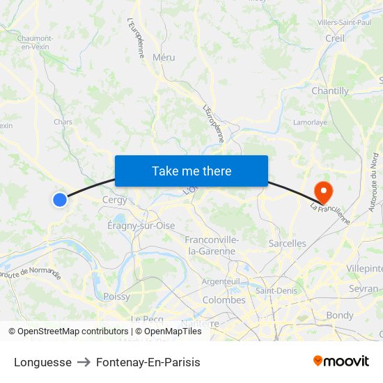 Longuesse to Fontenay-En-Parisis map
