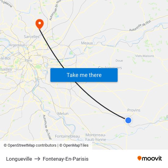 Longueville to Fontenay-En-Parisis map