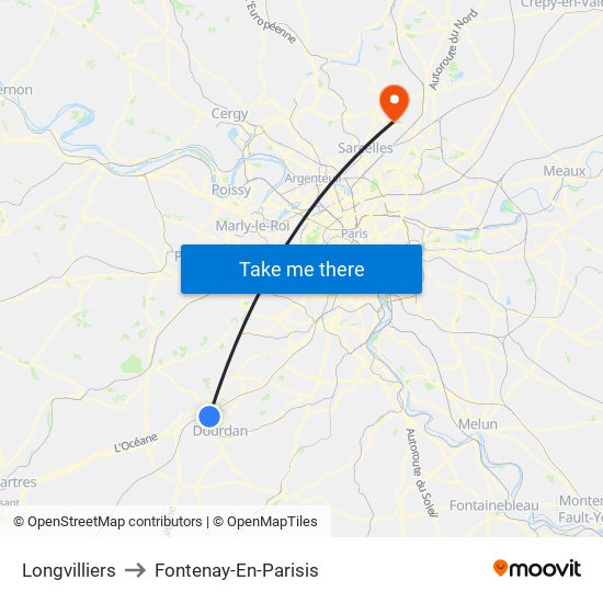 Longvilliers to Fontenay-En-Parisis map