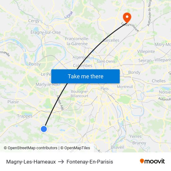 Magny-Les-Hameaux to Fontenay-En-Parisis map
