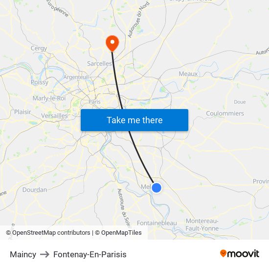 Maincy to Fontenay-En-Parisis map
