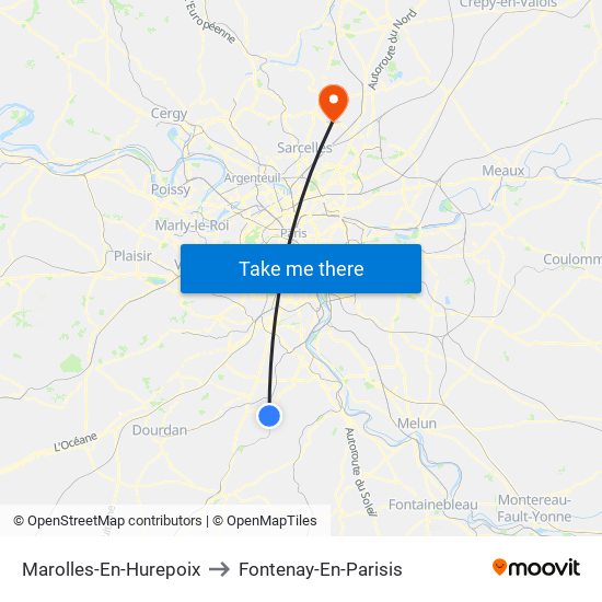 Marolles-En-Hurepoix to Fontenay-En-Parisis map
