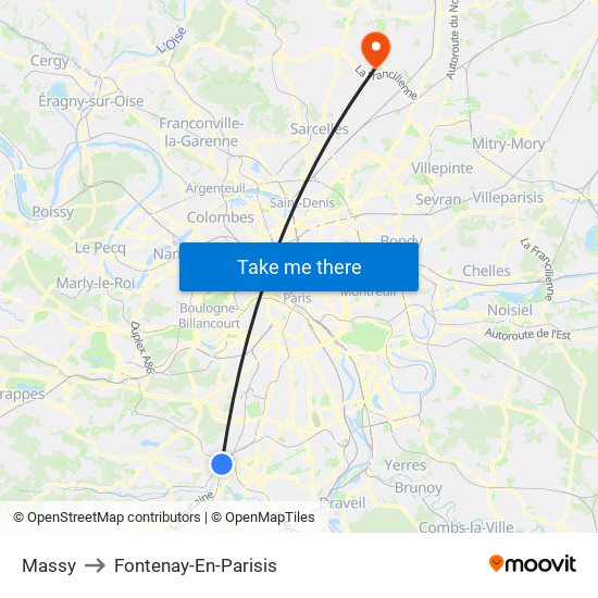 Massy to Fontenay-En-Parisis map