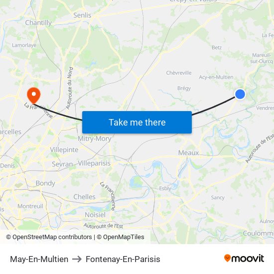 May-En-Multien to Fontenay-En-Parisis map